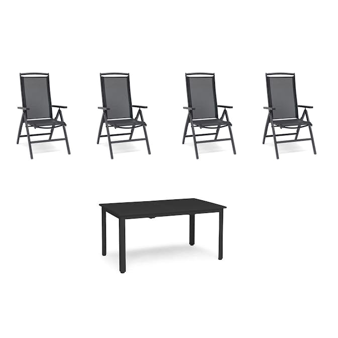Matgrupp Utomhus Hillerstorp Nydala 4st Positionsfåtöljer med Förläningsbart Trädgårdsbord 90x150-200 cm