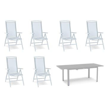 Matgrupp Utomhus Hillerstorp Nydala 6st Positionsfåtöljer med Förlängningsbart Trädgårdsbord 96x200-280 cm