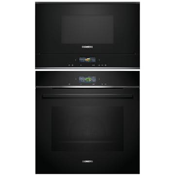 Ugn och Mikro Siemens iQ700 HB772A1B1 + BF722L1B1 Med Pyrolys och TouchControl Svart