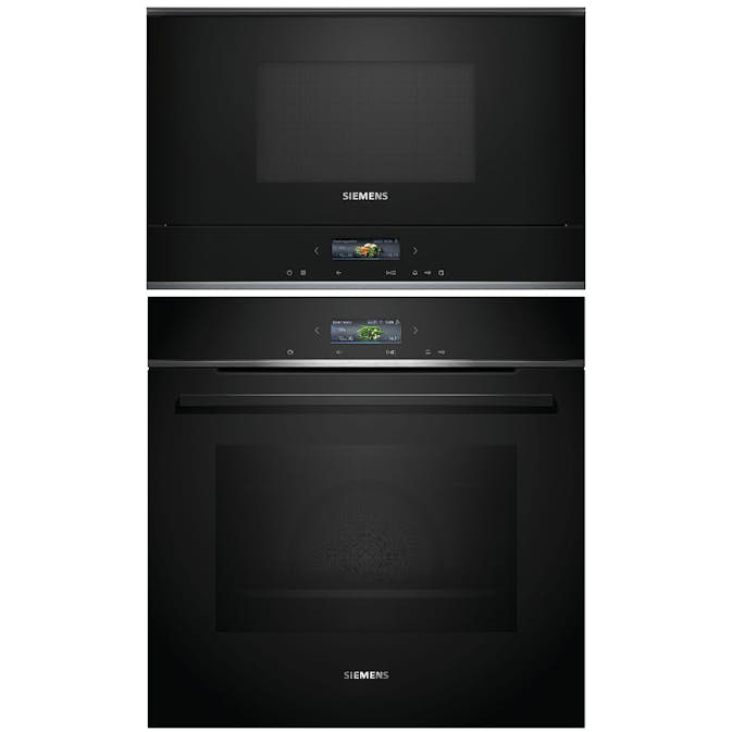 Ugn och Mikro Siemens iQ700 HB772A1B1 + BF722L1B1 Med Pyrolys och TouchControl Svart