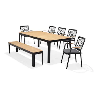 Matgrupp Utomhus LifestyleGarden Portals 209 cm 5 Tree Carver-stolar + bänk