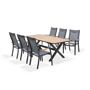 Matgrupp Utomhus LifestyleGarden Panama 200 cm 6 stapelbara karmstolar