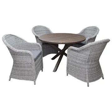 Matgrupp Utomhus Baltic Garden Ø 112 cm bord & 4 Belize grå stolar