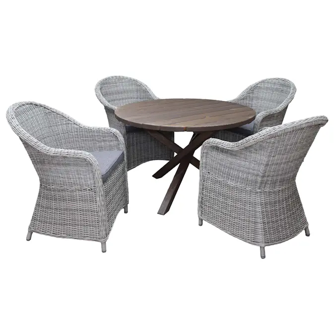 Matgrupp Utomhus Baltic Garden Ø 112 cm bord & 4 Belize grå stolar