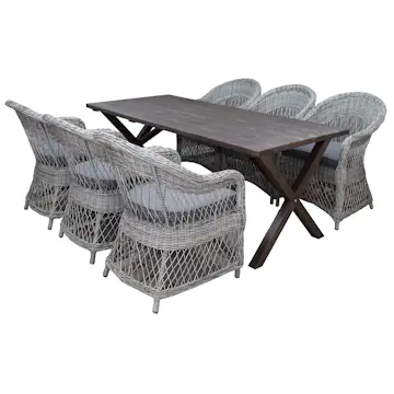 Matgrupp Utomhus Baltic Garden 190 cm bord & 6 Merida grå stolar