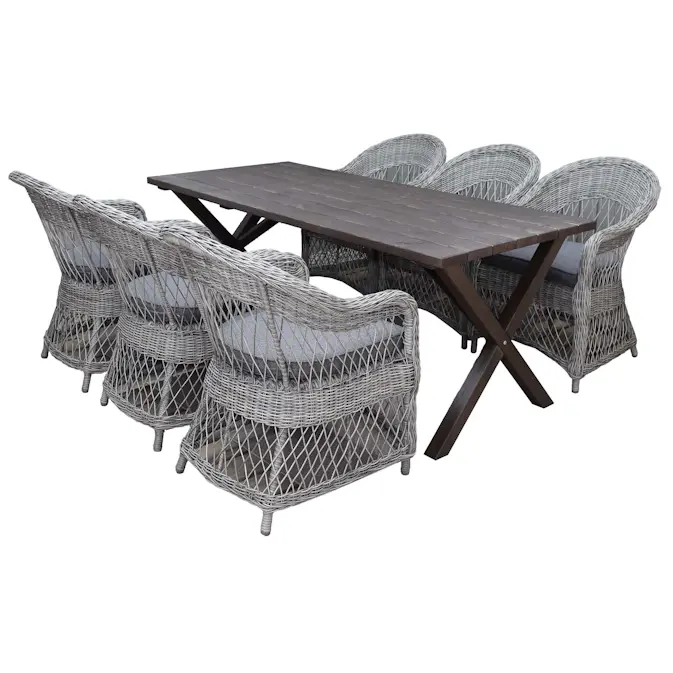 Matgrupp Utomhus Baltic Garden 190 cm bord & 6 Merida grå stolar