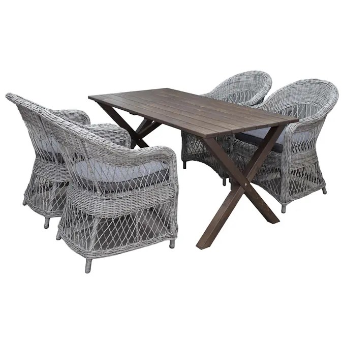 Matgrupp Utomhus Baltic Garden 150 cm bord & 4 Merida grå stolar