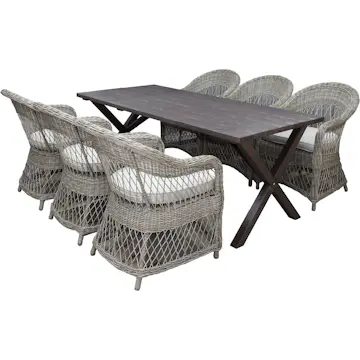 Matgrupp Utomhus Baltic Garden 190 cm bord & 6 Merida naturfärgade stolar