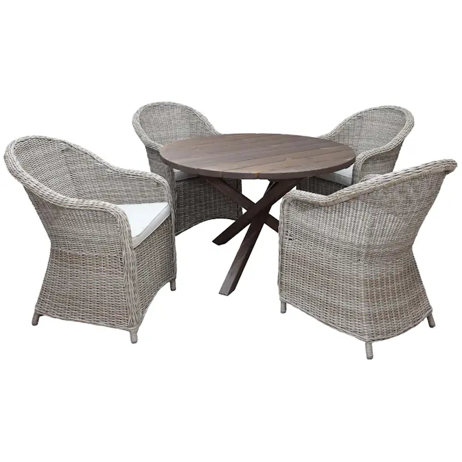 Matgrupp Utomhus Baltic Garden Ø 112 cm bord & 4 Belize naturfärgade stolar