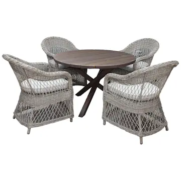 Matgrupp Utomhus Baltic Garden Ø 112 cm bord & 4 Merida naturfärgade stolar