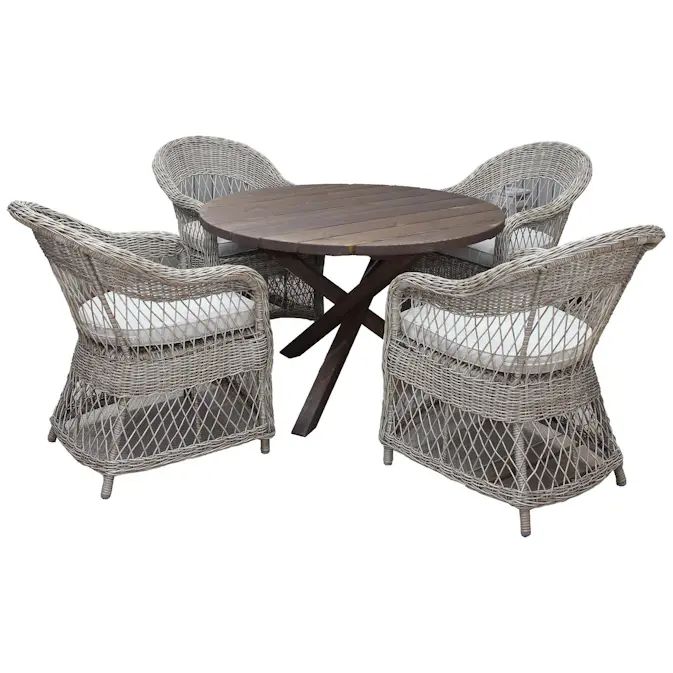 Matgrupp Utomhus Baltic Garden Ø 112 cm bord & 4 Merida naturfärgade stolar