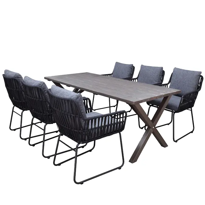 Matgrupp Utomhus Baltic Garden 190 cm bord och 6 Levanto grå stolar