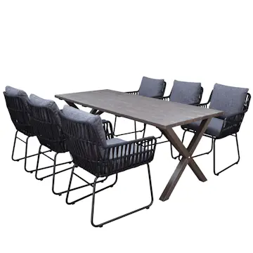 Matgrupp Utomhus Baltic Garden 190 cm bord och 6 Levanto grå stolar