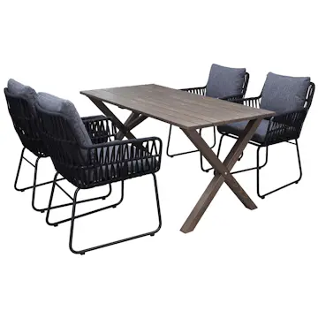 Matgrupp Utomhus Baltic Garden 150 cm bord och 4 Levanto grå stolar