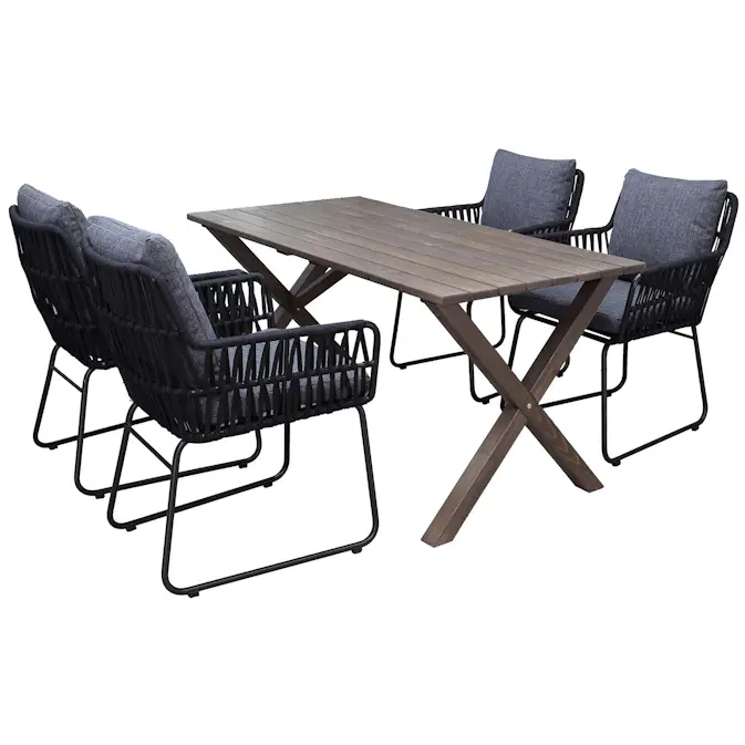 Matgrupp Utomhus Baltic Garden 150 cm bord och 4 Levanto grå stolar