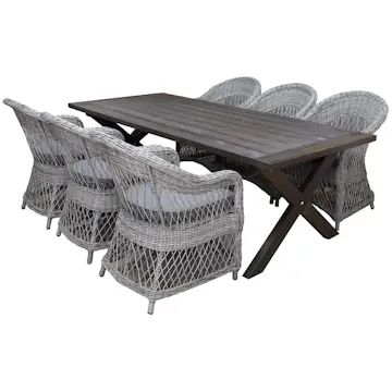 Matgrupp Utomhus Baltic Garden 220 cm bord och 6 Merida grå stolar