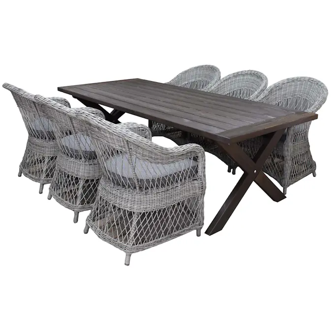 Matgrupp Utomhus Baltic Garden 220 cm bord och 6 Merida grå stolar