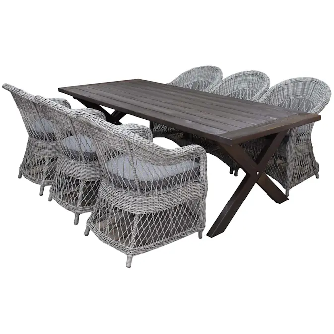 Matgrupp Utomhus Baltic Garden 220 cm bord och 6 Merida grå stolar