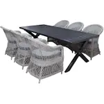 Matgrupp Utomhus Baltic Garden 220 cm bord och 6 Merida grå stolar
