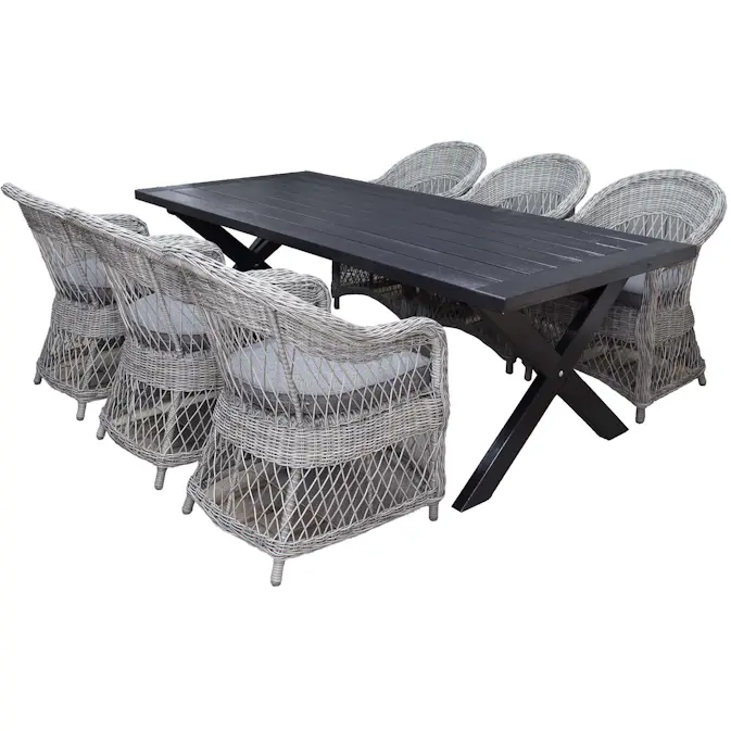 Matgrupp Utomhus Baltic Garden 220 cm bord och 6 Merida grå stolar