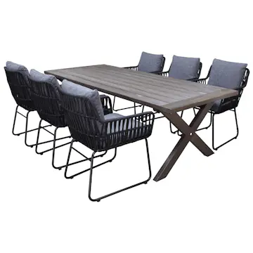 Matgrupp Utomhus Baltic Garden 220 cm bord och 6 Levanto grå stolar