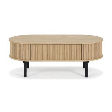 Soffbord In Living Noira Naturfärgad Ovalt Vardagsrumsbord med Förvaring 118cm