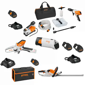 Paket STIHL Grensåg Häcksax Högtryckstvätt Kompressor Powerbank Med Batteri & Laddare