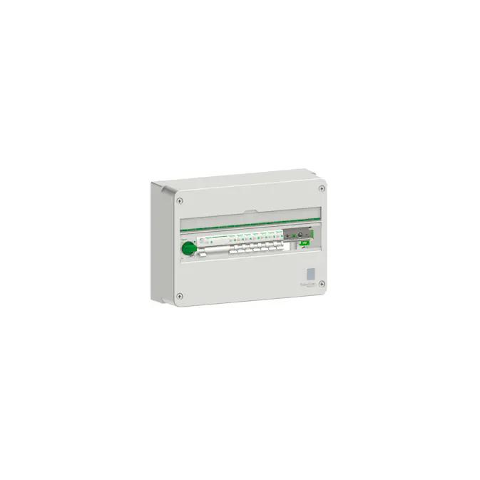 Normcentral Schneider Electric Förmonterad 1 kapsling, 3P huvudbrytare, 4P JFB, 7x1P MCB 10 och 16A, faskena 12 moduler