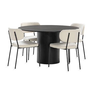 Matgrupp Bark Kopparbo Runt Matbord 130 cm med 4 Matstol Gemmiano Brun