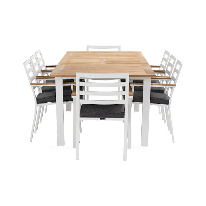 Trädgårdsgrupp deNoord Las Vegas Matgrupp Utomhus 220-280 cm + 8 Oliver Matstol