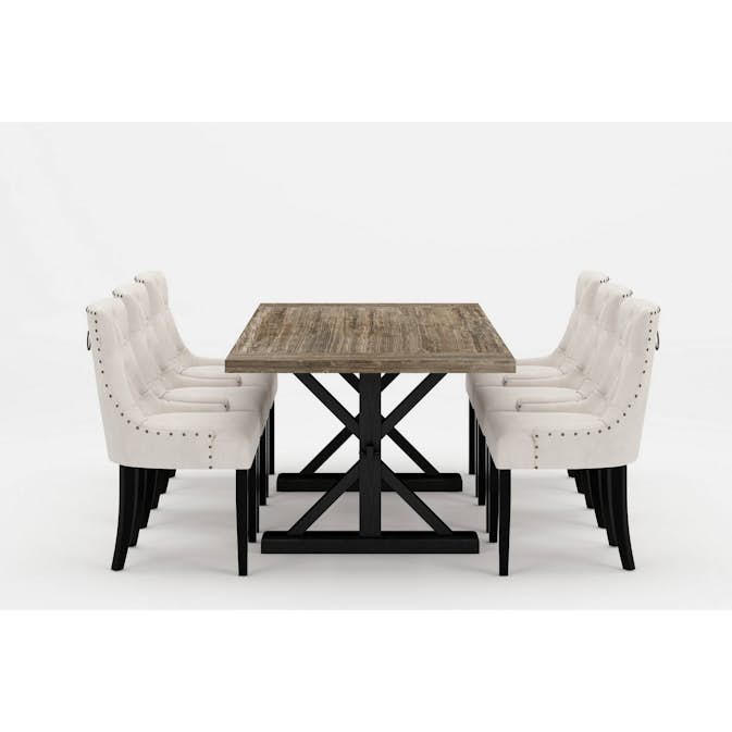 Matgrupp Bloomington Lyon Rektangulärt Matbord 200-290 cm Svart Bas Förlängningsbartt med 6 Viktoria Matstol