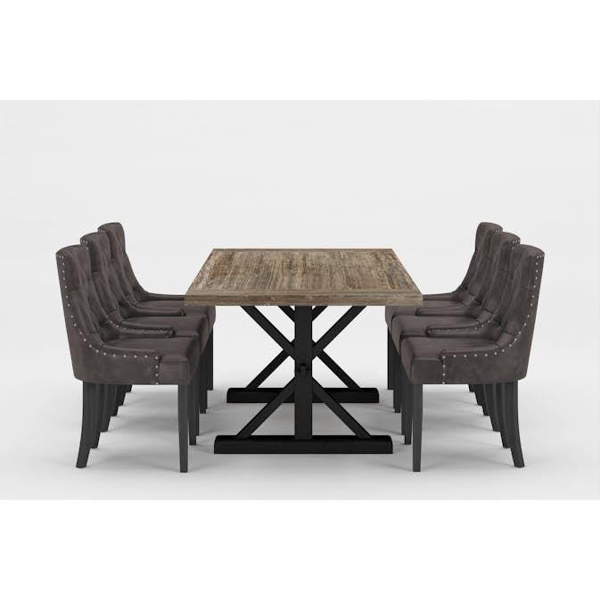 Matgrupp Bloomington Lyon Rektangulärt Matbord 200-290 cm Svart Bas Förlängningsbartt med 6 Tuva Matstol