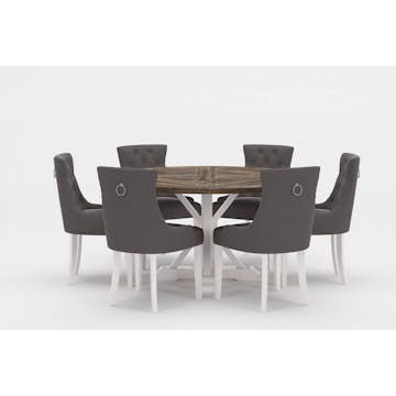 Matgrupp Bloomington Lyon Runt Matbord 150 cm Vit Bas med 6 Viktoria Matstol