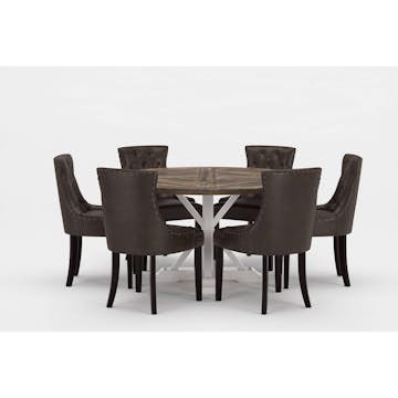 Matgrupp Bloomington Lyon Runt Matbord 150 cm Vit Bas med 6 Tuva Matstol