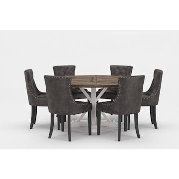 Matgrupp Bloomington Lyon Runt Matbord 150 cm Vit Bas med 6 Tuva Matstol