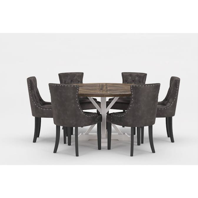 Matgrupp Bloomington Lyon Runt Matbord 150 cm Vit Bas med 6 Tuva Matstol