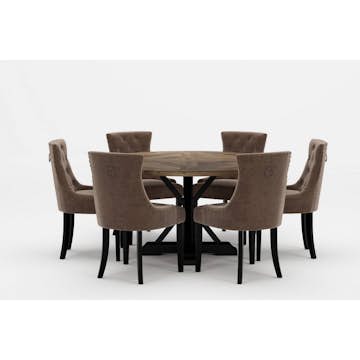 Matgrupp Bloomington Lyon Runt Matbord 150 cm Svart Bas med 6 Viktoria Matstol