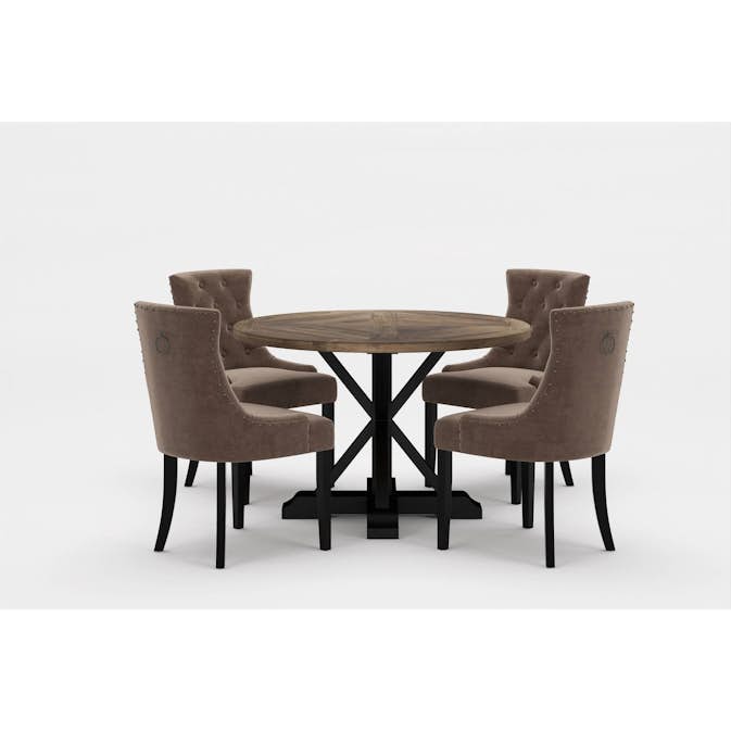 Matgrupp Bloomington Lyon Runt Matbord 120 cm Svart Bas med 4 Viktoria Matstol Nit