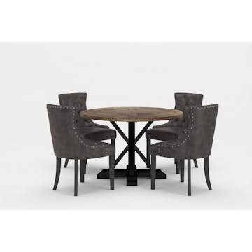 Matgrupp Bloomington Lyon Runt Matbord 120 cm Svart Bas med 4 Tuva Matstol