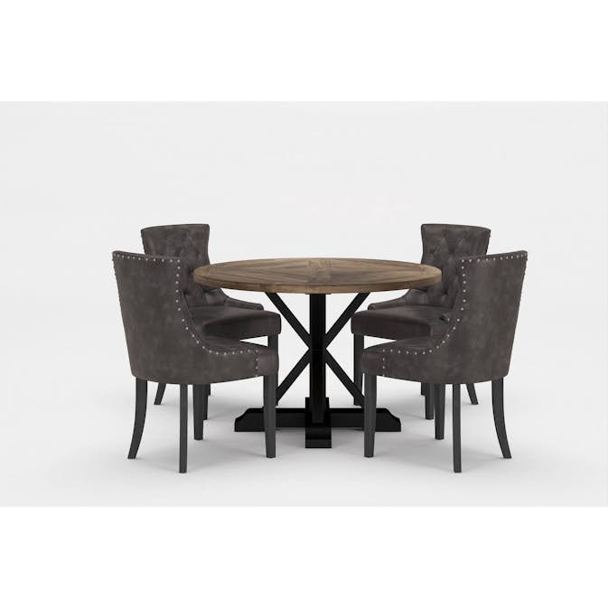 Matgrupp Bloomington Lyon Runt Matbord 120 cm Svart Bas med 4 Tuva Matstol