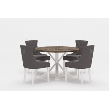 Matgrupp Bloomington Lyon Runt Matbord 120 cm Vit Bas med 4 Viktoria Matstol