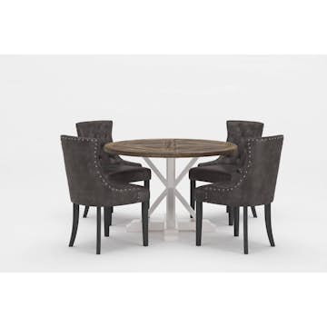 Matgrupp Bloomington Lyon Runt Matbord 120 cm Vit Bas med 4 Tuva Matstol