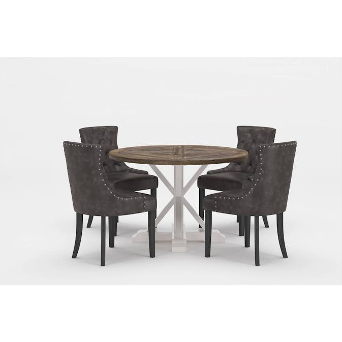 Matgrupp Bloomington Lyon Runt Matbord 120 cm Vit Bas med 4 Tuva Matstol