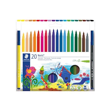 Fiberspetspennor ABA Skol Staedtler Noris 326 20 färger