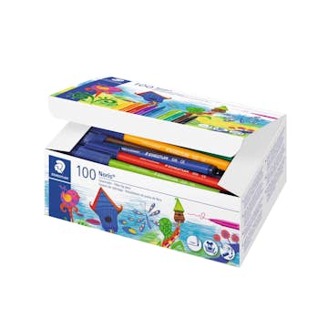 Fiberspetspennor ABA Skol Staedtler Noris klassett 100 st