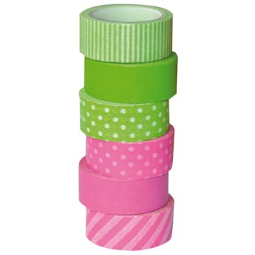 Washitejp ABA Skol Grön Grön Rosa 6 Olika