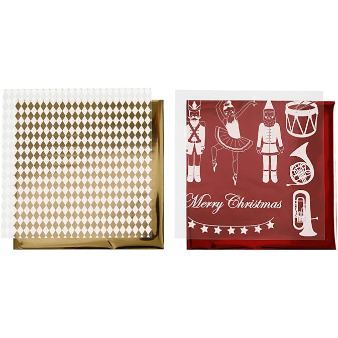 Dekorationsfolie Creativ Company Och Limark med Motiv Guld Röd Vit Nötknäppare Jultomte Och Ballerina 4 Ark/1 Förp