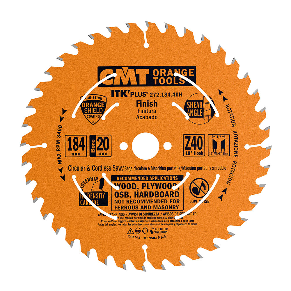 CMT ORANGE TOOLS Querschnittsägeblatt – Für Handkreissägen, 184x2,6x30 Mm, Z=40, 15° Wechselzahn