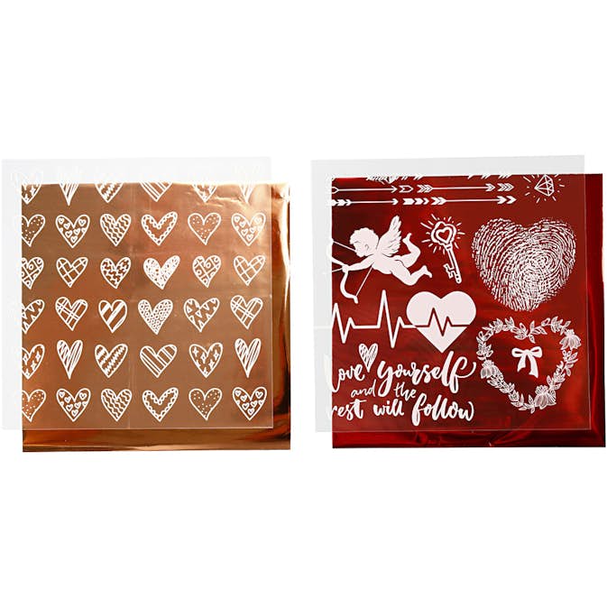 Dekorationsfolie Creativ Company Och Limark med Motiv Röd Hjärta Och Kärlek 2x2 Ark/1 Förp