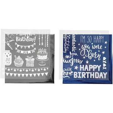 Dekorationsfolie Creativ Company Och Limark med Motiv Mörkblå Silver Födelsedag 2x2 Ark/1 Förp